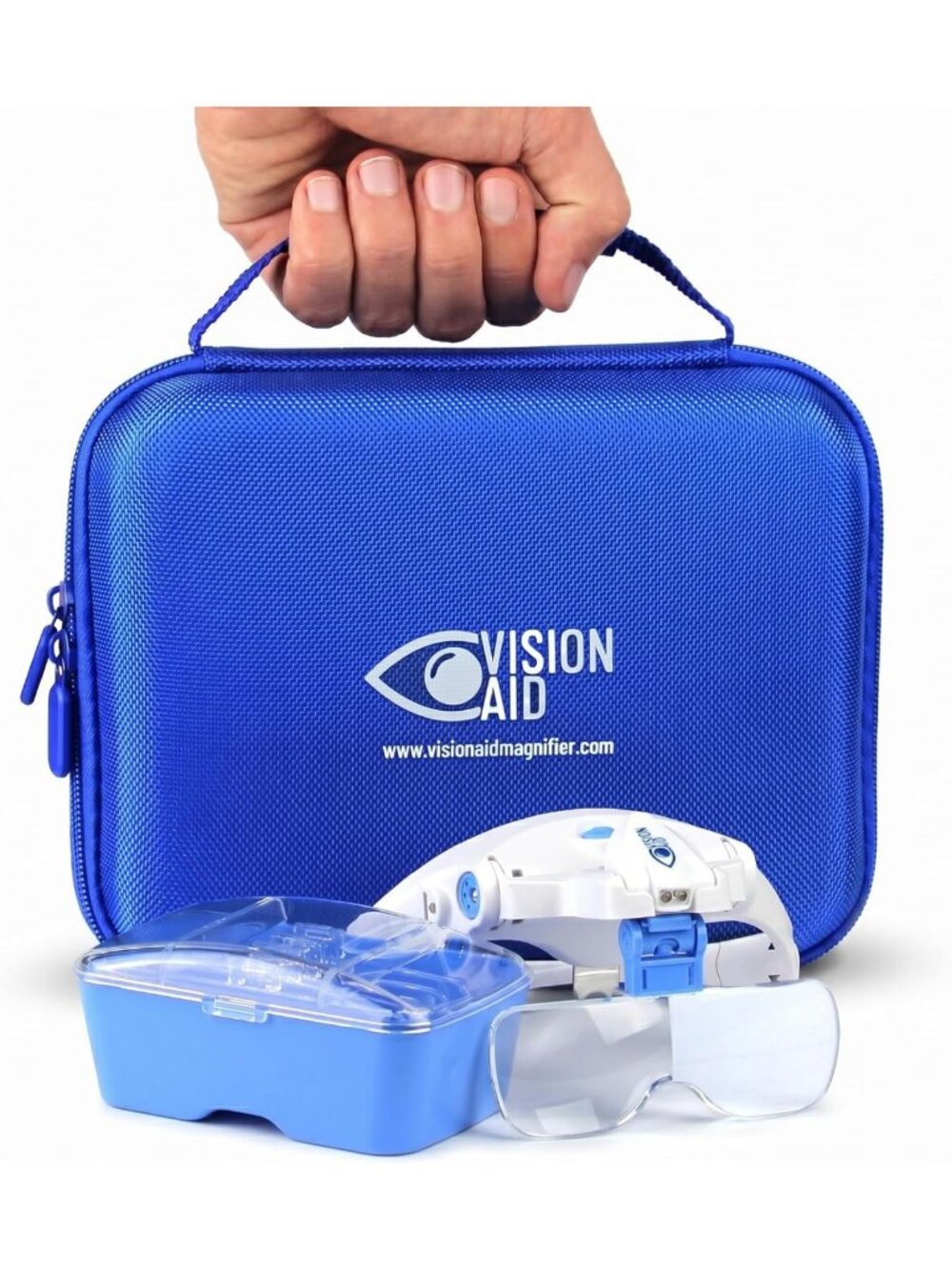 Hands-Free Magnifying Glasses with USB Rechargeable LED Light & Storage Case for